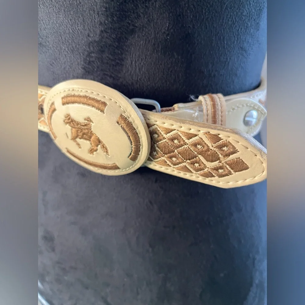Leather embroidered‎ Charro belt western rodeo kids size 22 handmade in Mexico
